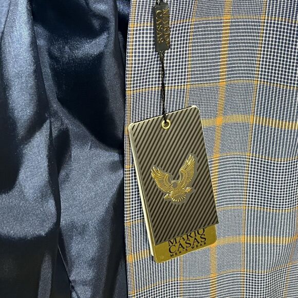 Mario Casas Suit Mens 54 Wool Blue Plaid Blazer Pants Set Super 200s Italy - Picture 8 of 14